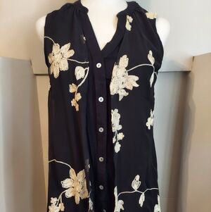  August Silk - Black Sleeveless Silk Blend Knit 2-fer Cardigan